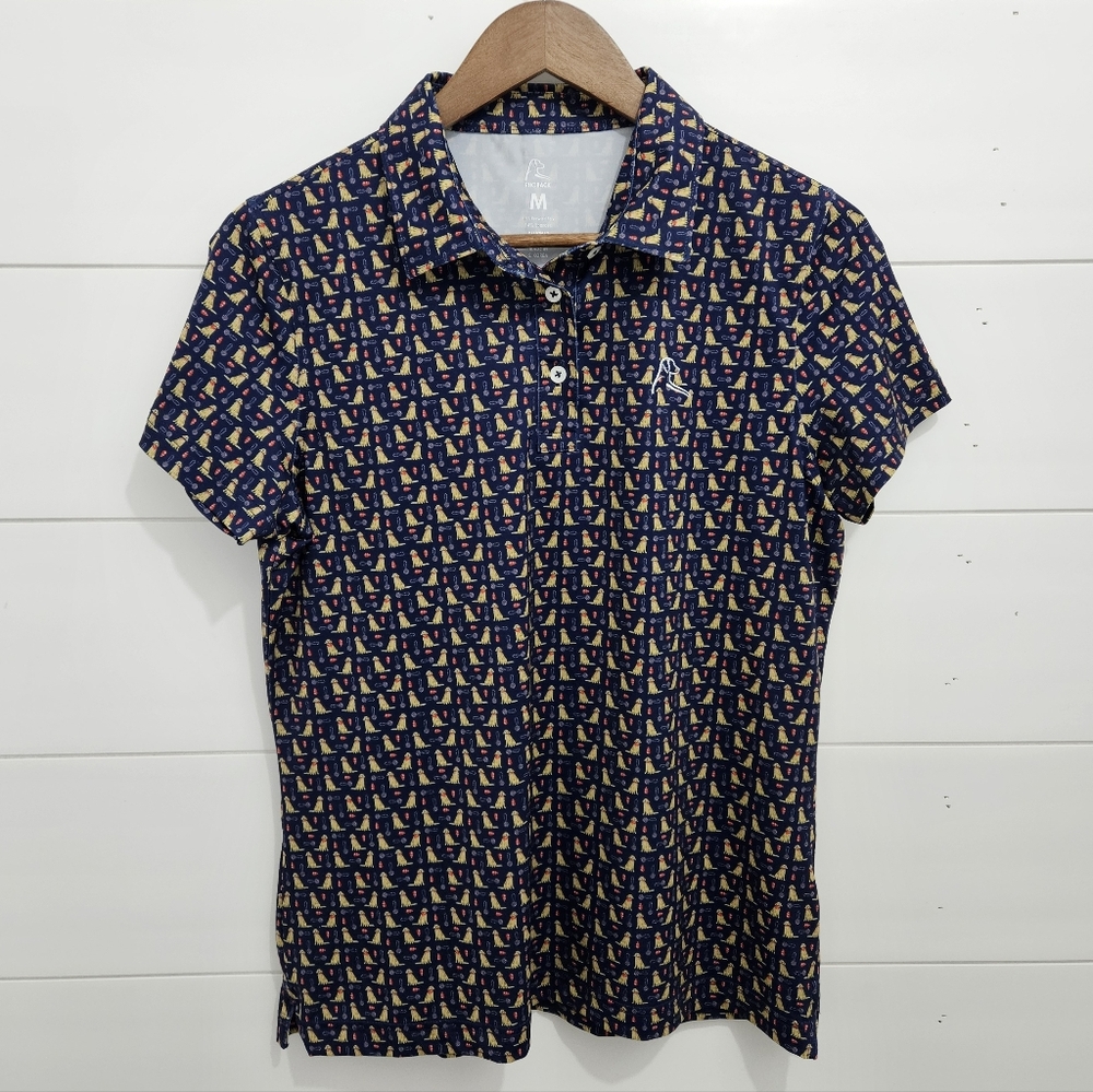 Rhoback Women's Navy Polo with Yellow and Red Print